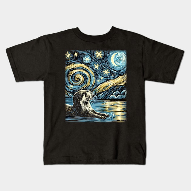 Whisker Wonderland Otter Elegance, Starry Night for Wildlife Lovers Kids T-Shirt by Mushroom Time